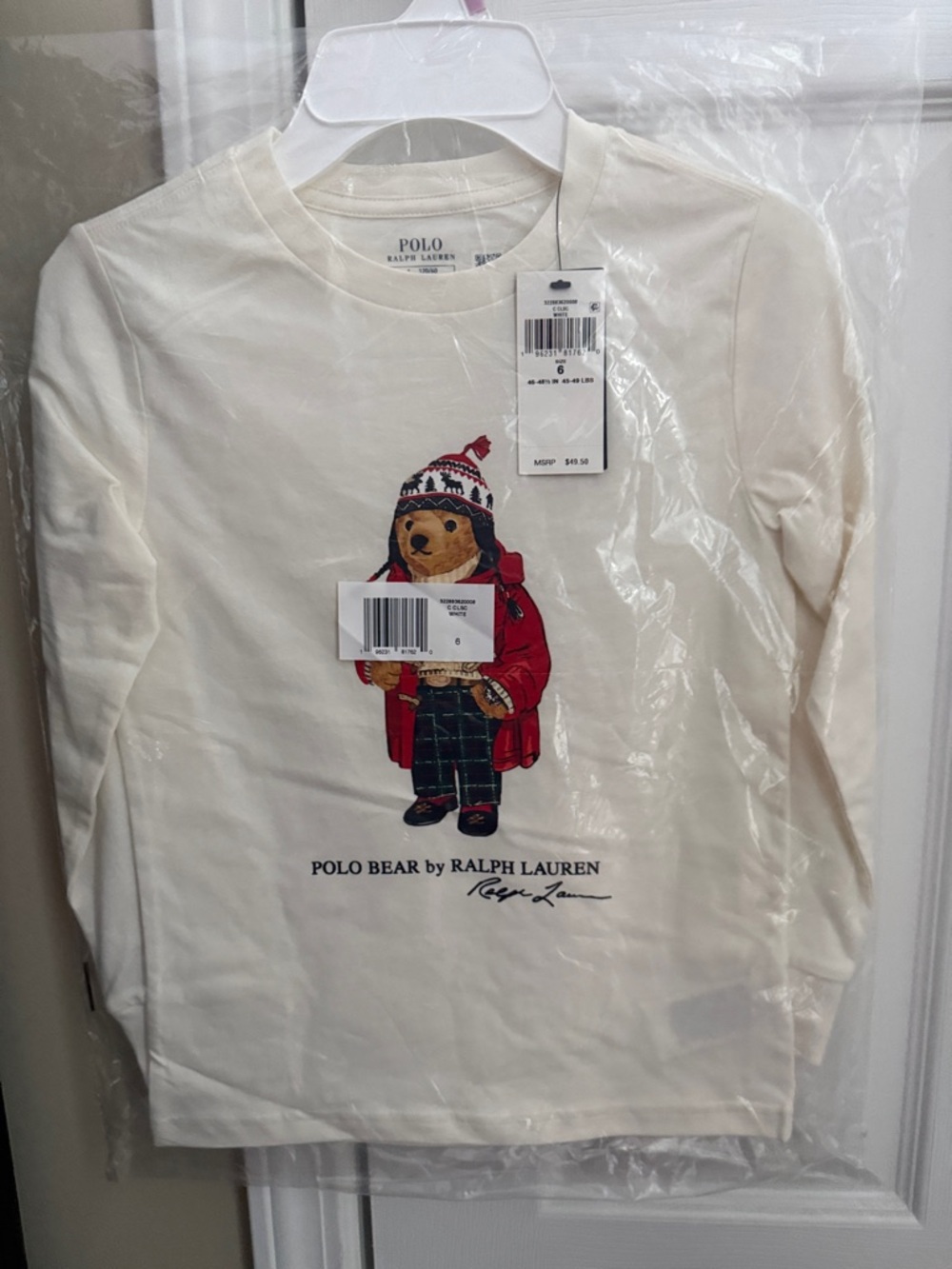 Ralph Lauren Cream Long-Sleeve Tee with Polo Bear Graphic